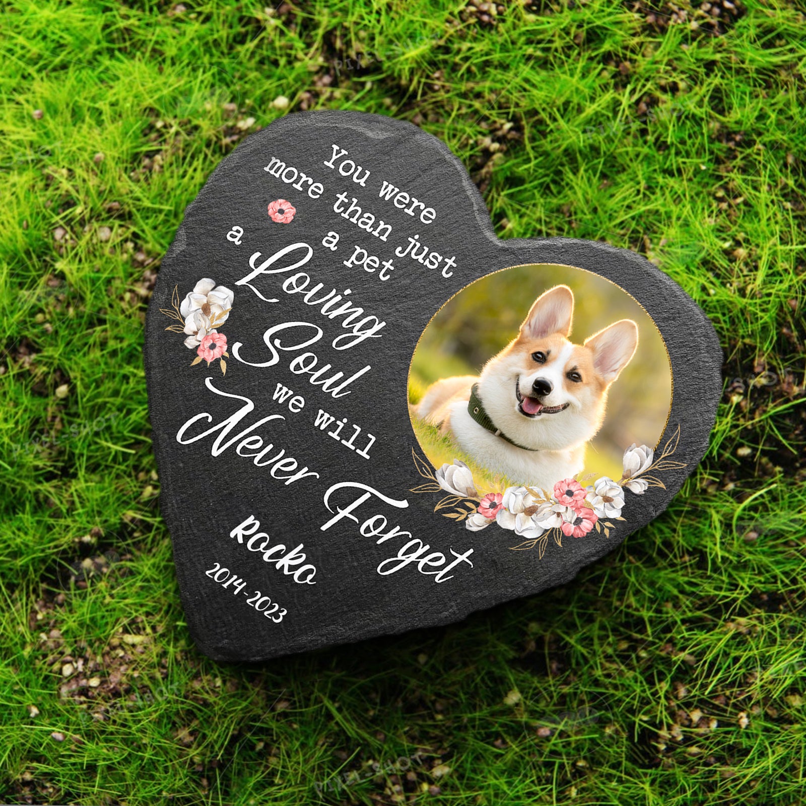 Custom Pet Memorial Stone with Photo Personalized Heart Shaped Garden Stones - OARSE