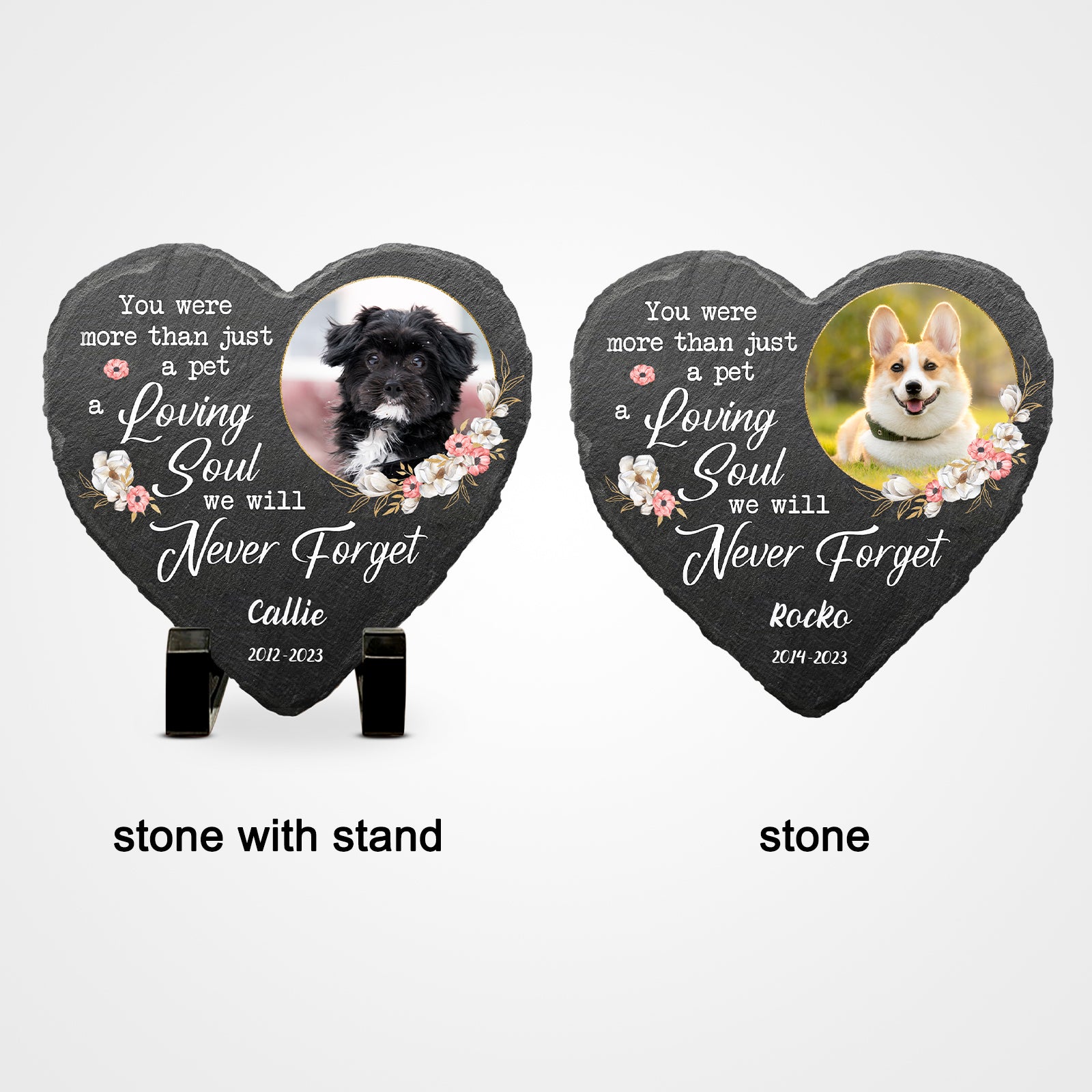 Custom Pet Memorial Stone with Photo Personalized Heart Shaped Garden Stones - OARSE