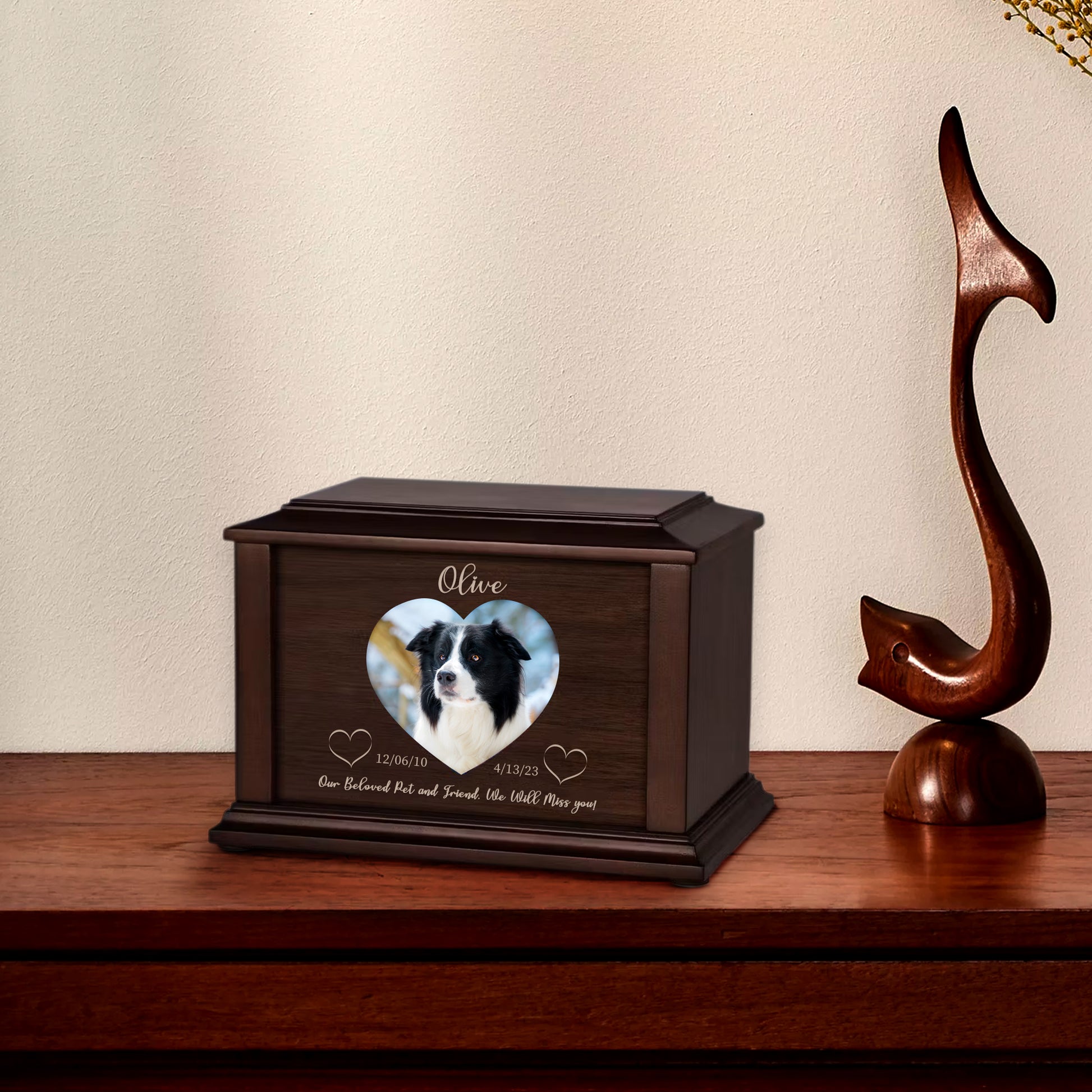 Custom Wooden Dog Ashes Box Personalized Pet Urn and Keepsakes for Your Beloved Pet - OARSE