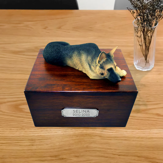 Custom Wooden Dog Cremation Boxes with Name Plate for German Shepherd - OARSE