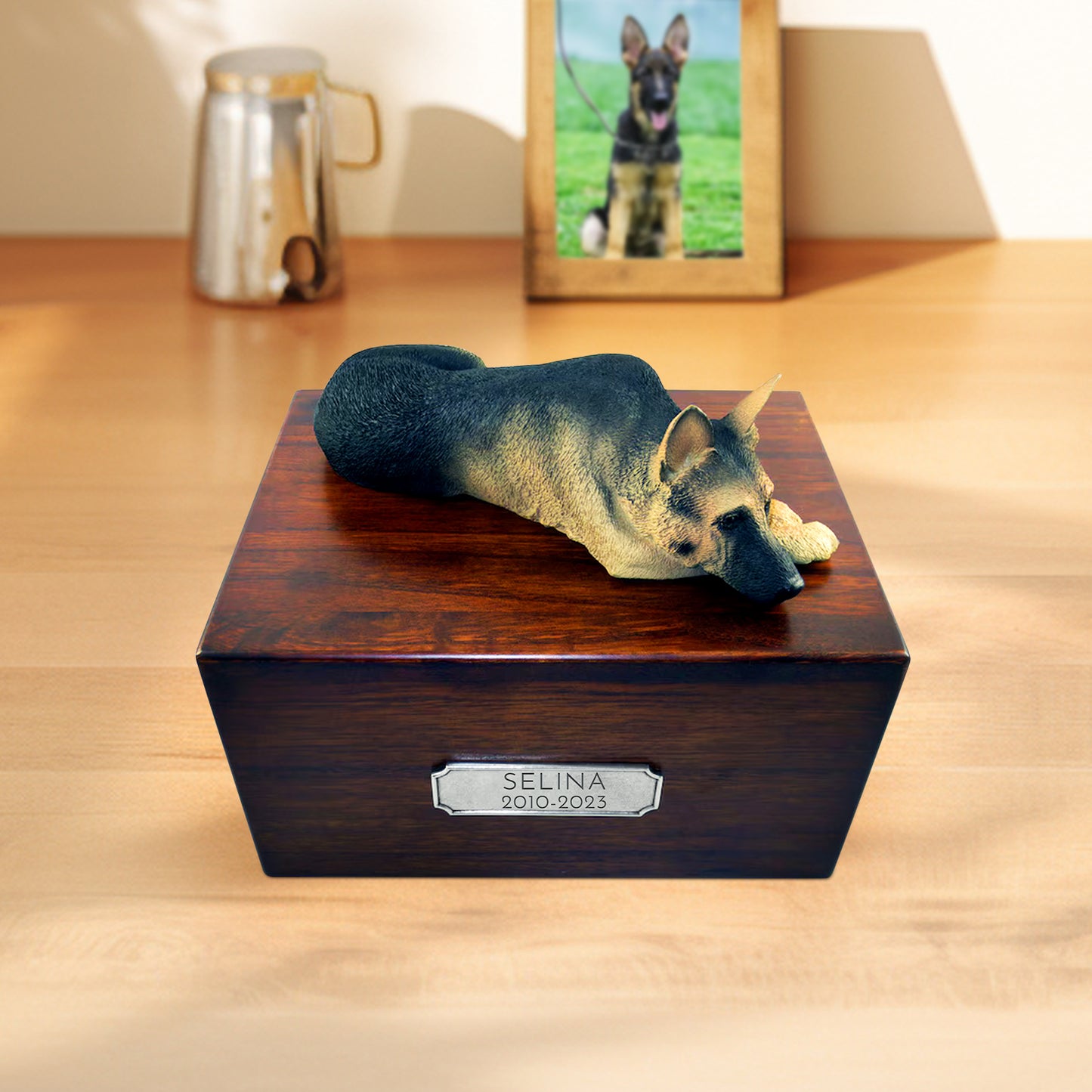 Custom Wooden Dog Cremation Boxes with Name Plate for German Shepherd - OARSE