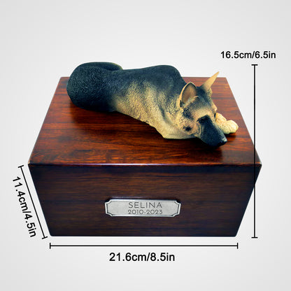 Custom Wooden Dog Cremation Boxes with Name Plate for German Shepherd - OARSE