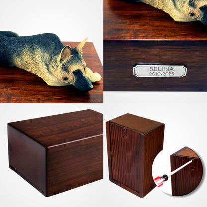 Custom Wooden Dog Cremation Boxes with Name Plate for German Shepherd - OARSE