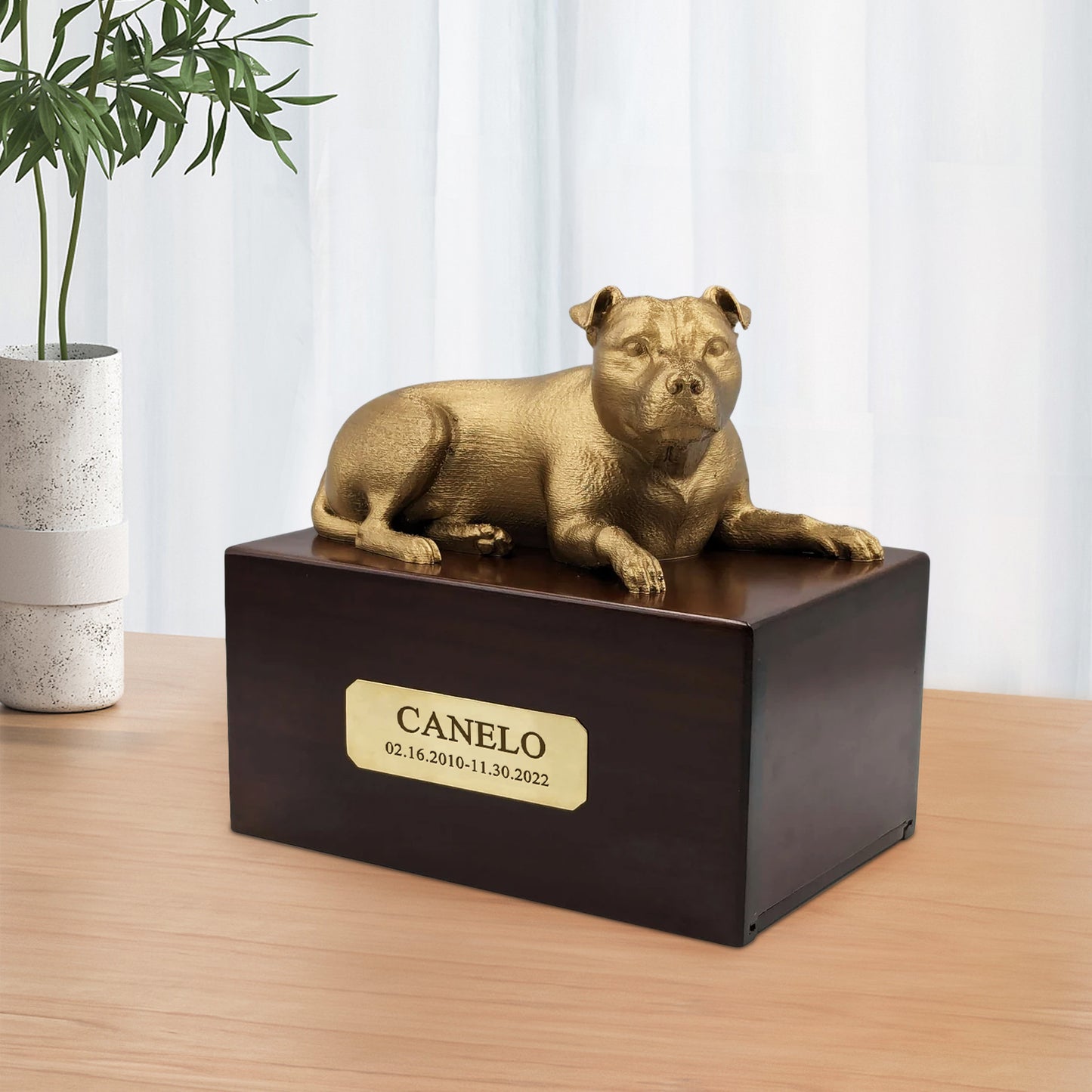 Custom Wooden Pet Urns Staffordshire Bull Terrier Ashes Box with Name - OARSE