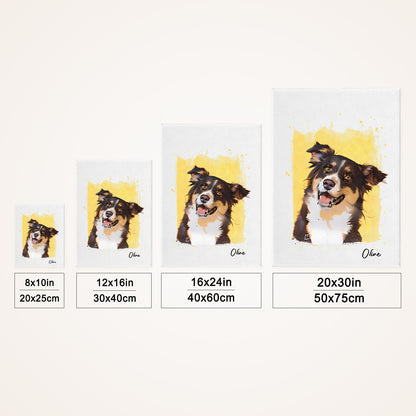 Custom Watercolor Pet Portrait Canvas Art from Your Dogs Cats Photo
