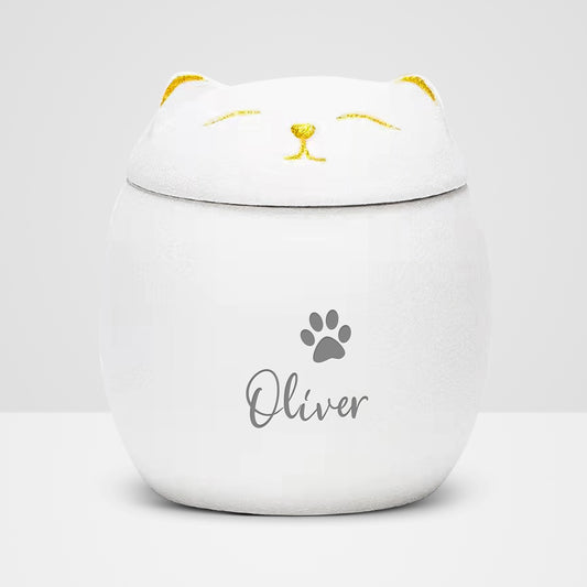 Cute Cat Urn Personalized with Name Engraved Pet Cremation Memorial Urns For Ashes - OARSE