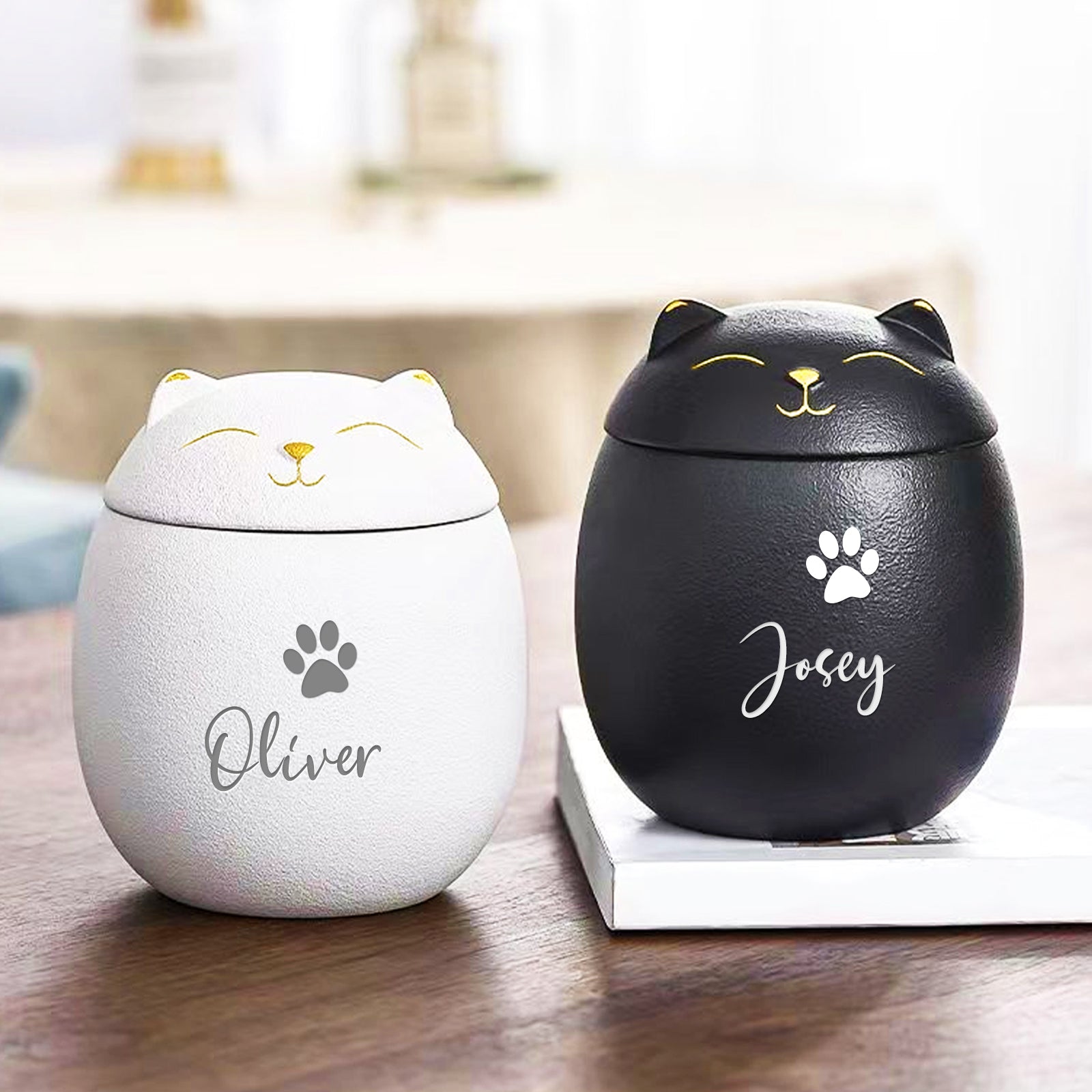 Cute Cat Urn Personalized with Name Engraved Pet Cremation Memorial Urns For Ashes - OARSE