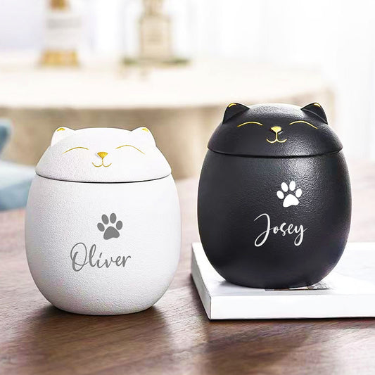 Cute Cat Urn Personalized with Name Engraved Pet Cremation Memorial Urns For Ashes - OARSE