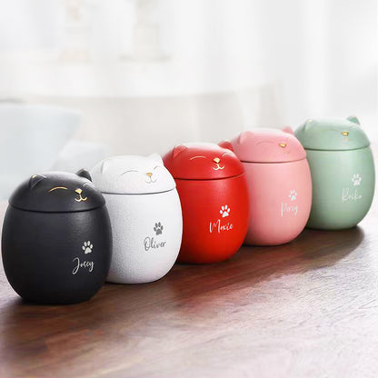 Cute Cat Urn Personalized with Name Engraved Pet Cremation Memorial Urns For Ashes - OARSE