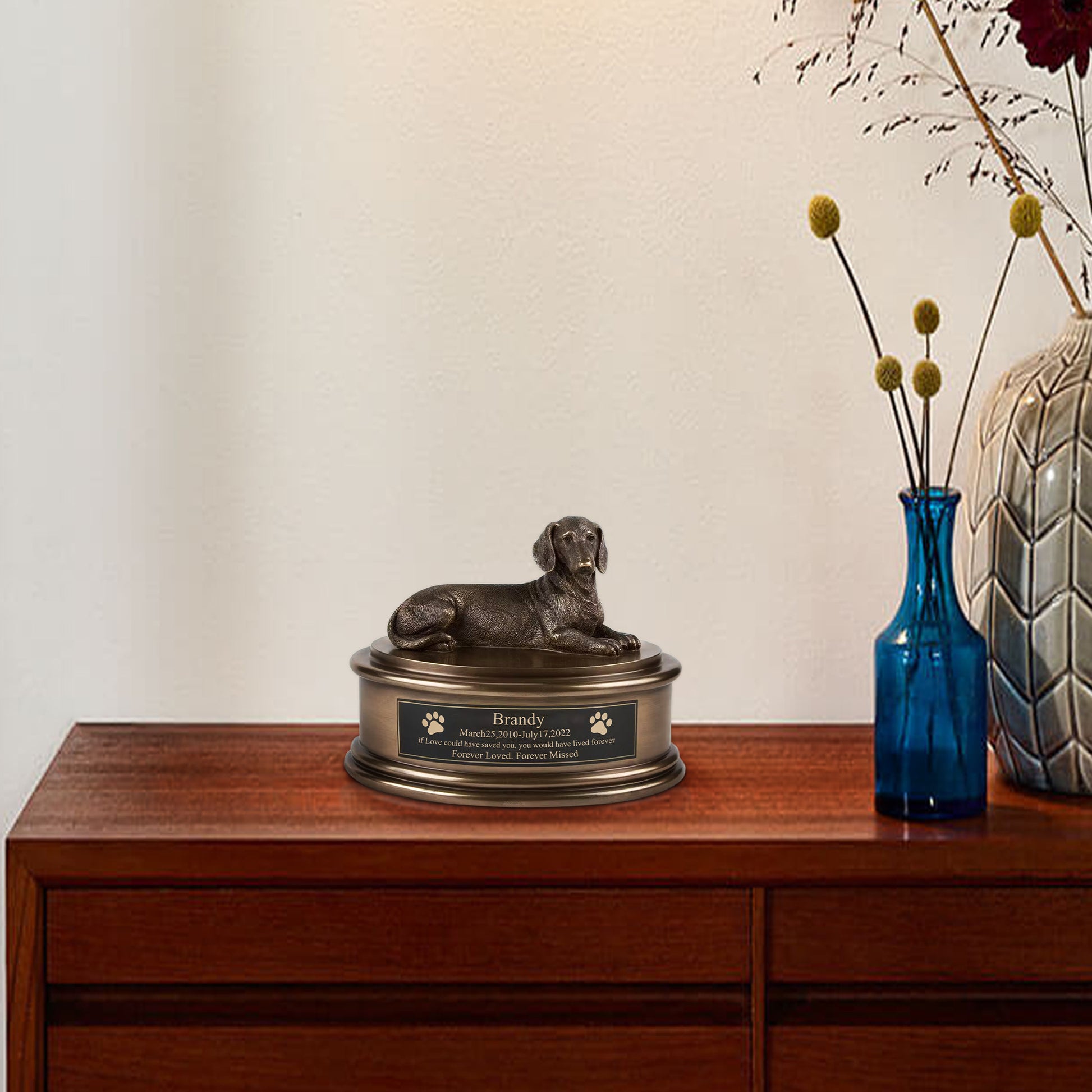 Dachshund Metal Dog Urns Box Custom Engraved Cremation Urns - OARSE