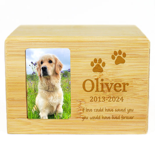 Personalized Wood Pet Cremation Urns with Photo for Ashes, Dog Memorial Keepsake Box - OARSE