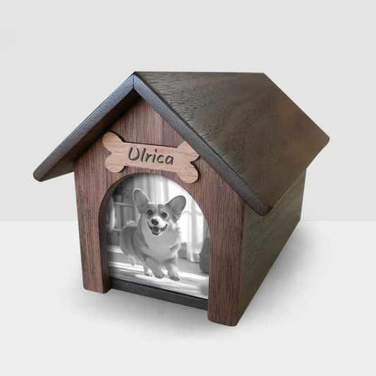 Doghouse Custom Pet Memorial Urn Personalized Dog Ashes Box with Picture Frame - OARSE