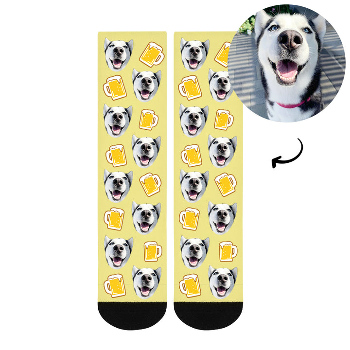 Custom Pet Drink Socks with Photo of Your Dog Personalized Face Socks for Memorial Gift - OARSE