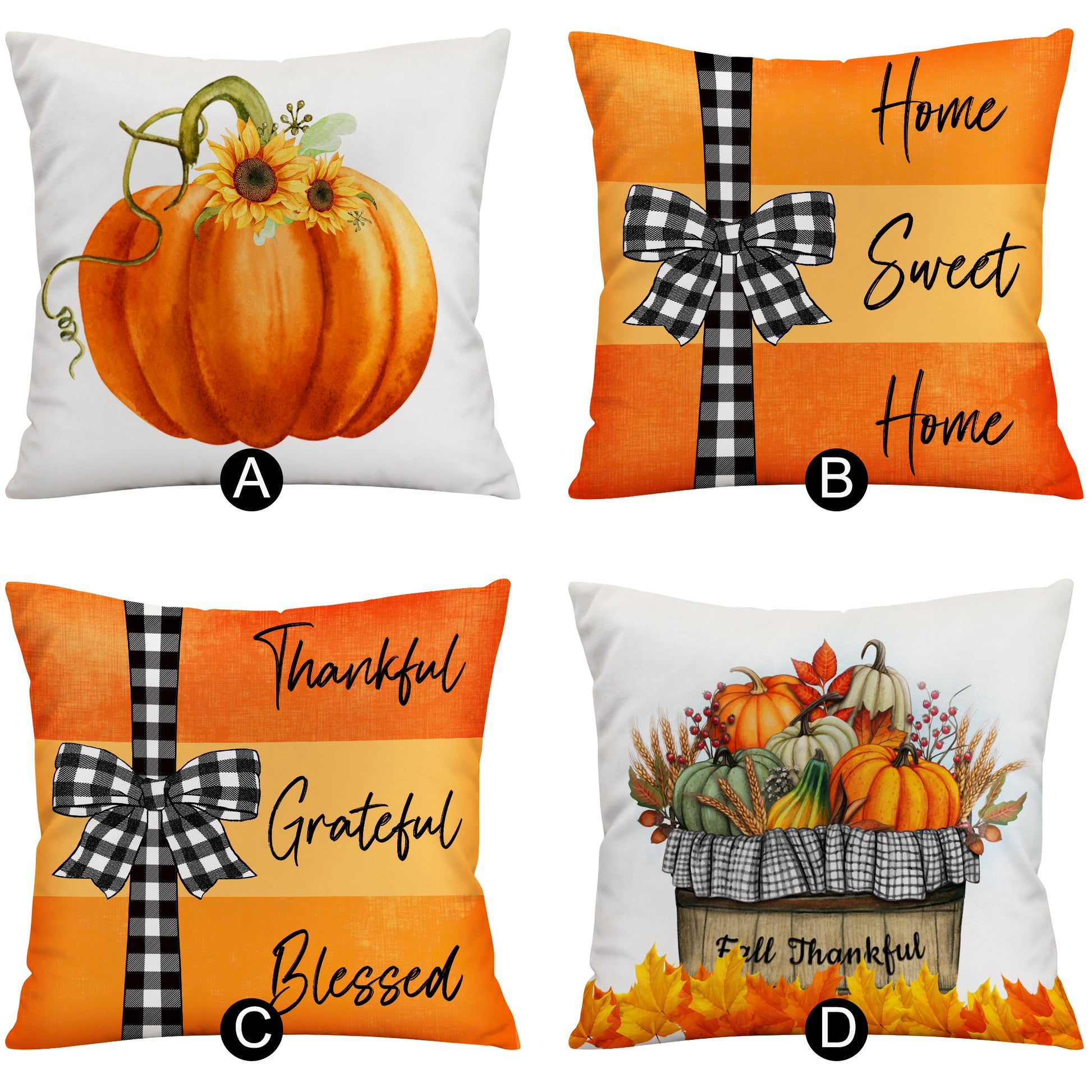 Fall Autumn  Blessings Decorative Pillow with Pumpkin for Couch, Sofa, Home - OARSE