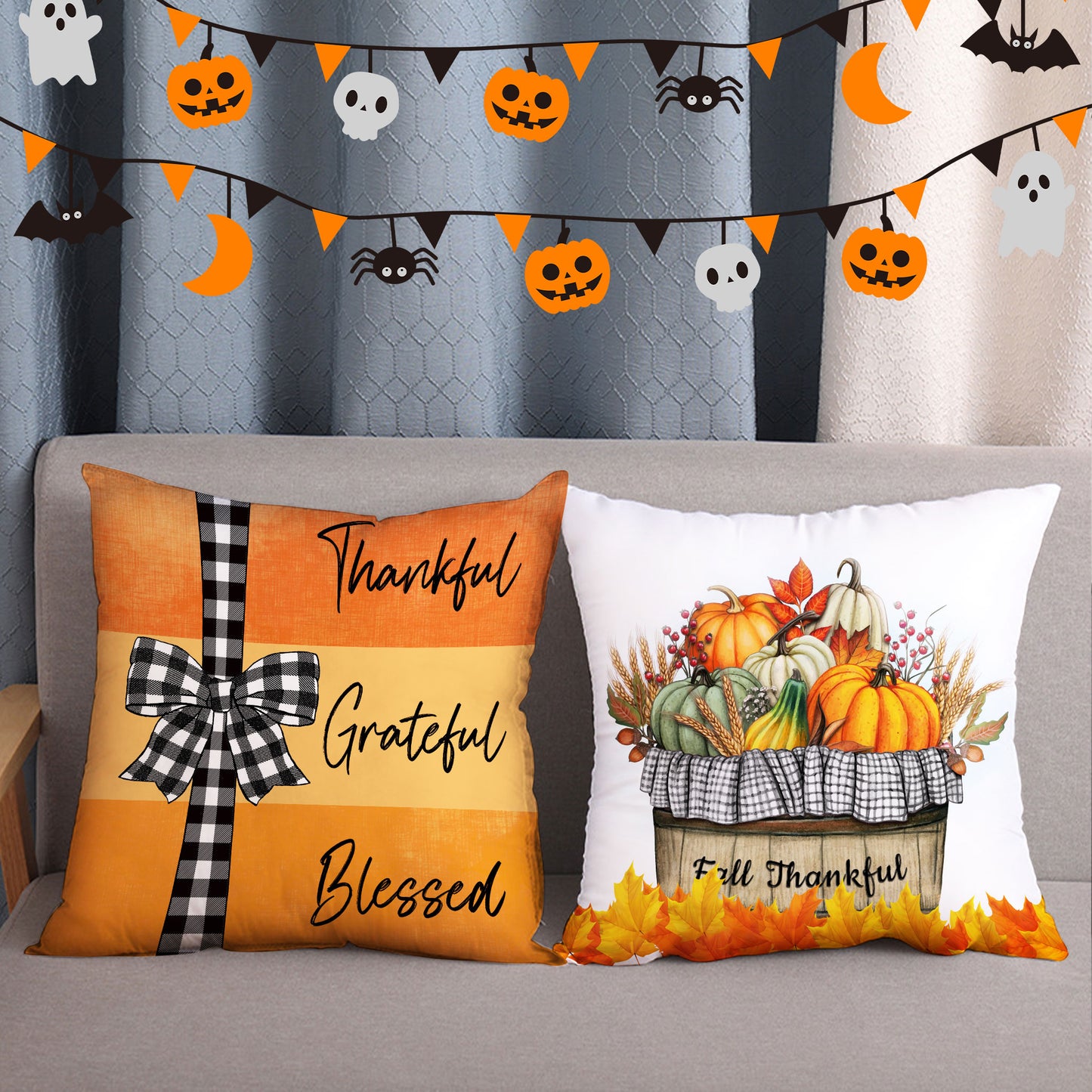 Fall Autumn  Blessings Decorative Pillow with Pumpkin for Couch, Sofa, Home - OARSE