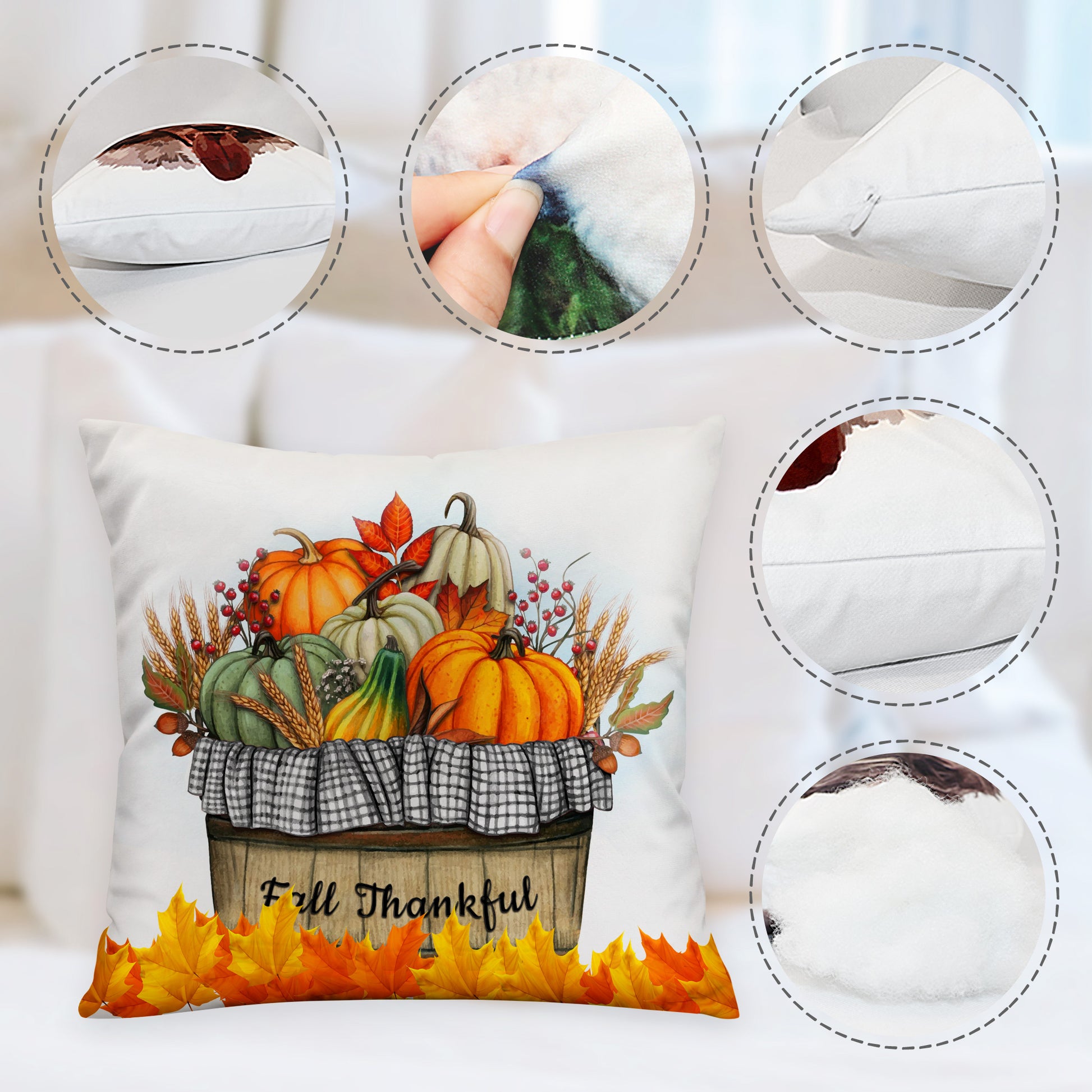 Fall Autumn  Blessings Decorative Pillow with Pumpkin for Couch, Sofa, Home - OARSE