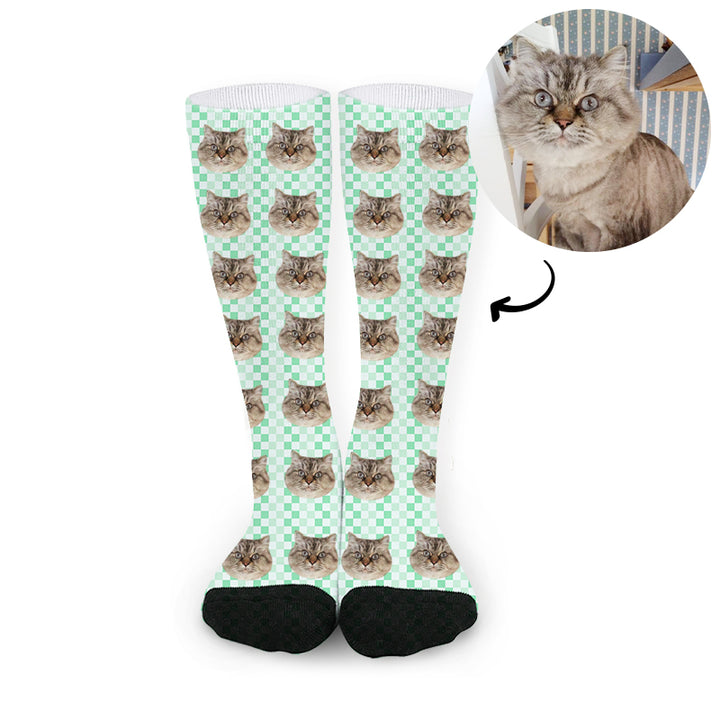 Custom Socks with Pet Photo Personalized Dog Plaid Socks of Your Pet Face - OARSE