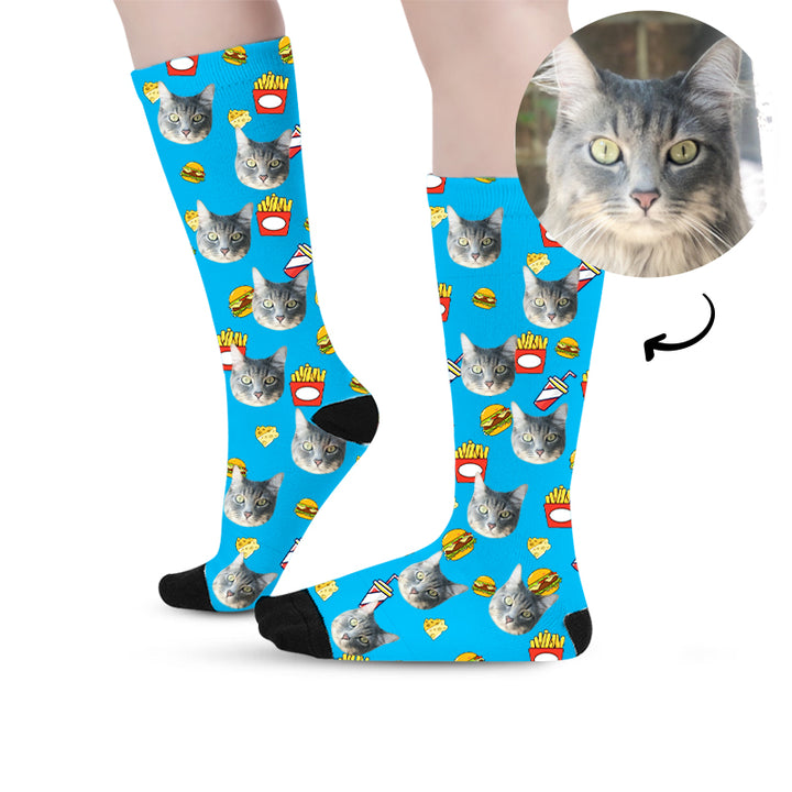 Personalized Pet Face Sock with Picture Customized Dog Stocking with Pizza, Burger - OARSE