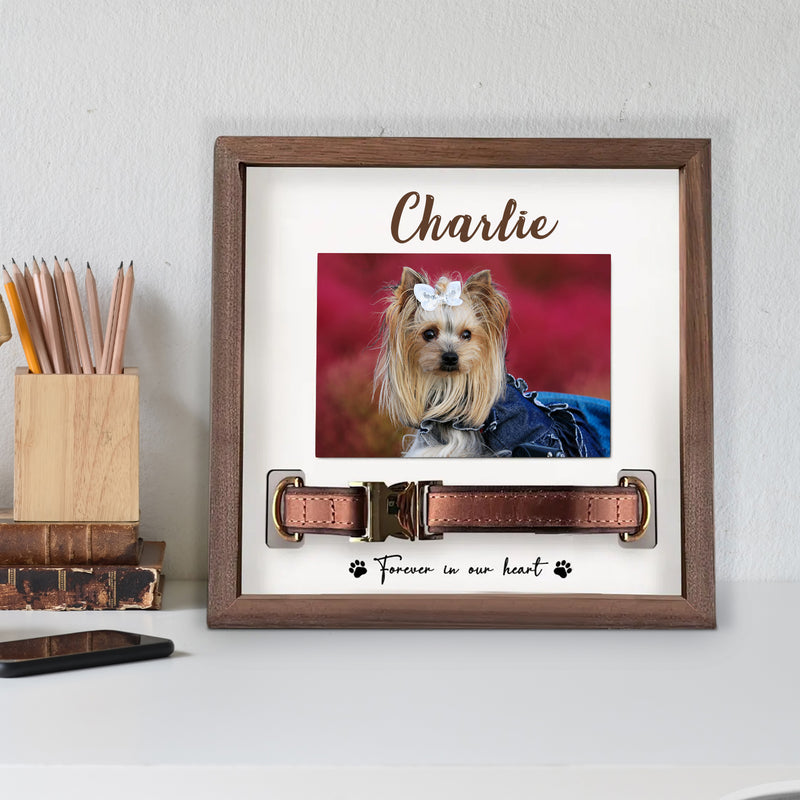 Personalized Dog Memorial Wood Frame with Collar Holder for Pet Loss - OARSE