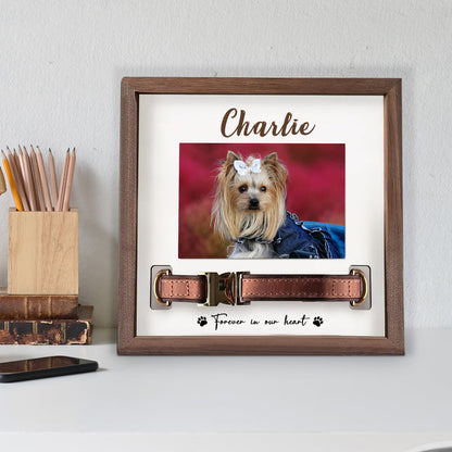 Personalized Dog Memorial Wood Frame with Collar Holder for Pet Loss - OARSE