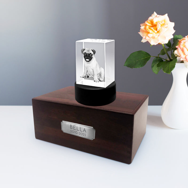 Personalized Pet Memorial Keepsake Cremation Urn with 3D Photo Crystal for Dogs & Cats - OARSE