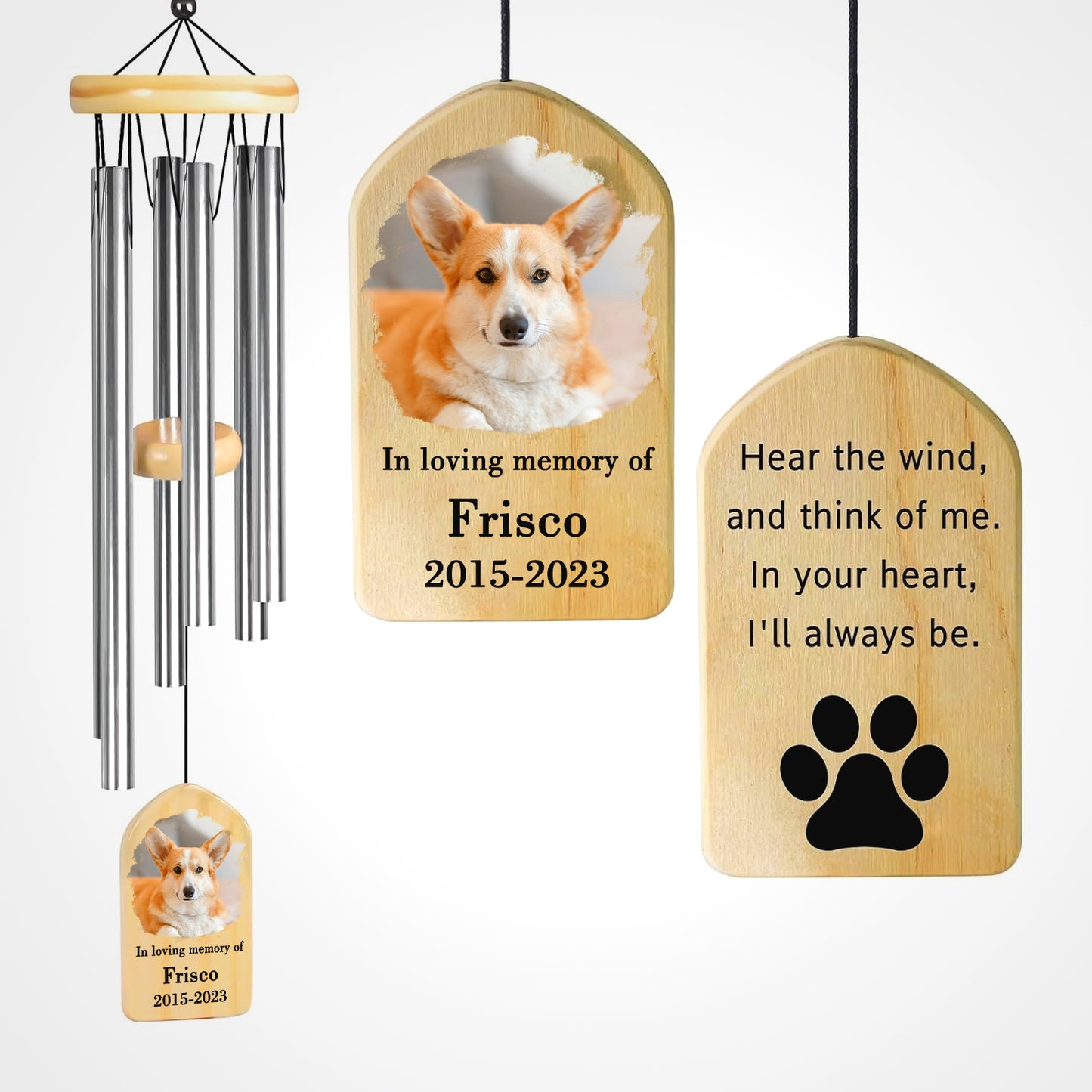 Personalized Pet Memorial Wind Chimes with Pictures for Loss of Dog - OARSE