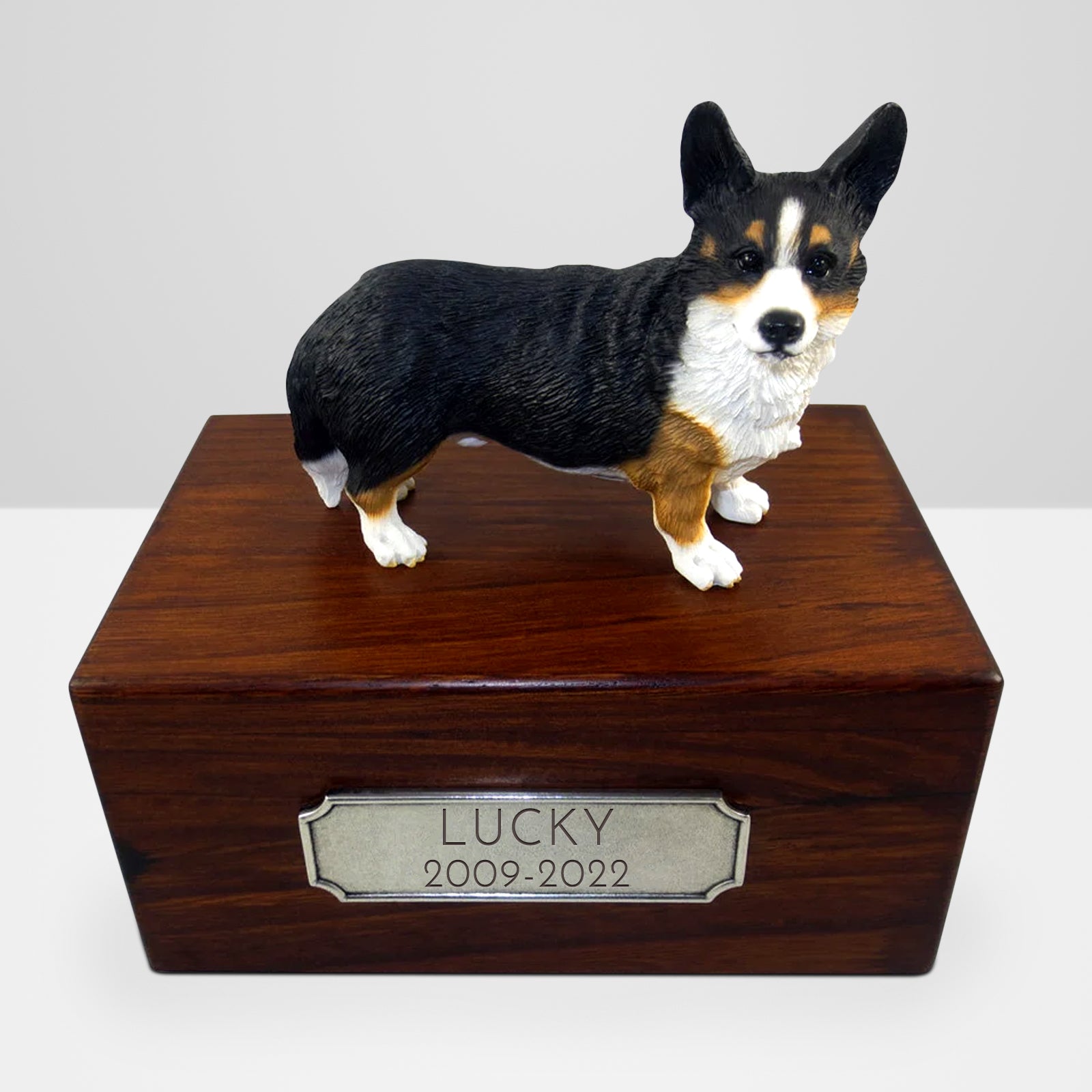 Personalized Wooden Pet Cremation Boxes with Name Plate for Welsh Corgi - OARSE