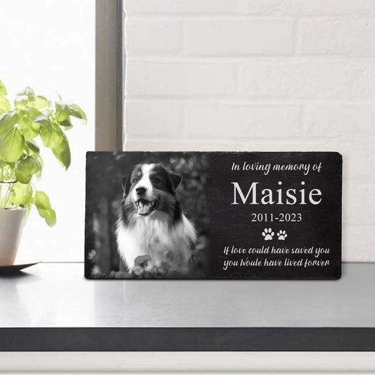 Custom Engraved Pet Memorial Garden Stone with Picture Personalized Dog Plaque for Grave - OARSE