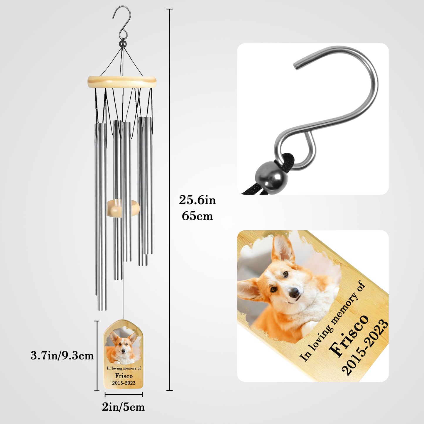 Personalized Pet Memorial Wind Chimes with Pictures for Loss of Dog - OARSE