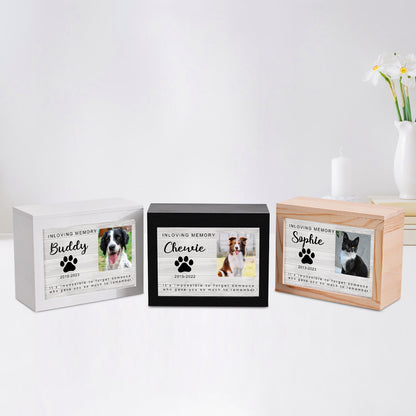 Personalized Wooden Lighted Pet Memorial Urn with Photo for Dog/Cat Ashes - OARSE