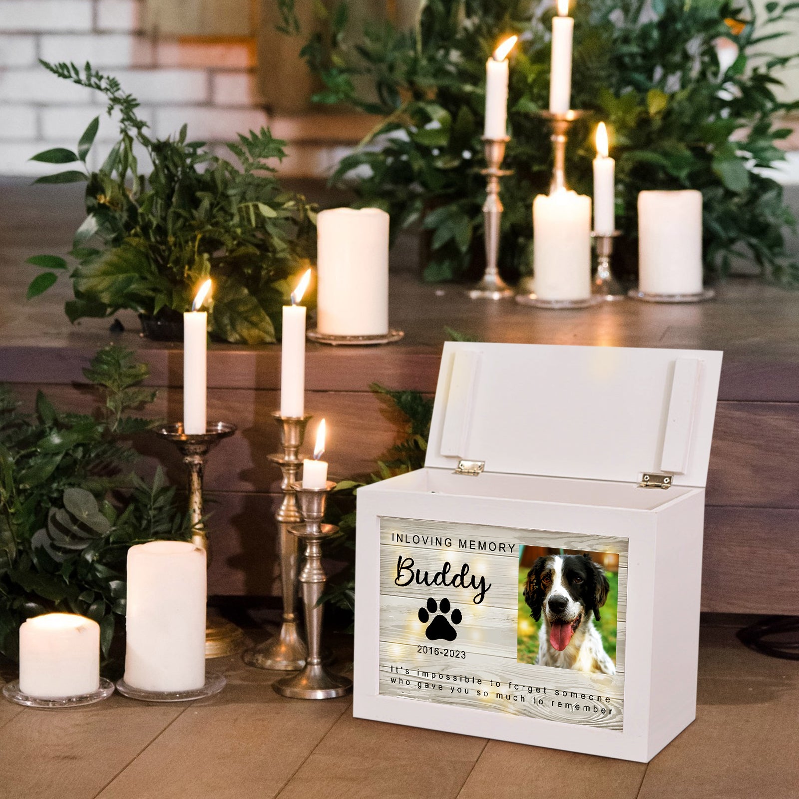 Personalized Wooden Lighted Pet Memorial Urn with Photo for Dog/Cat Ashes - OARSE