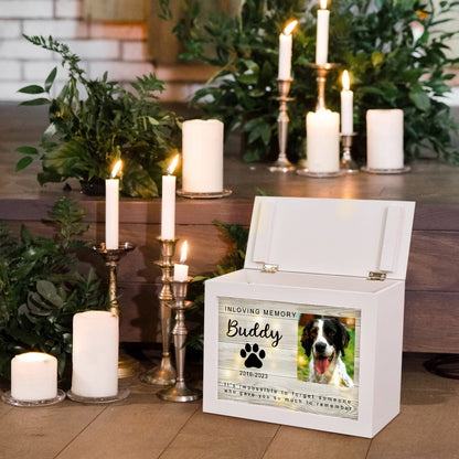 Personalized Wooden Lighted Pet Memorial Urn with Photo for Dog/Cat Ashes - OARSE