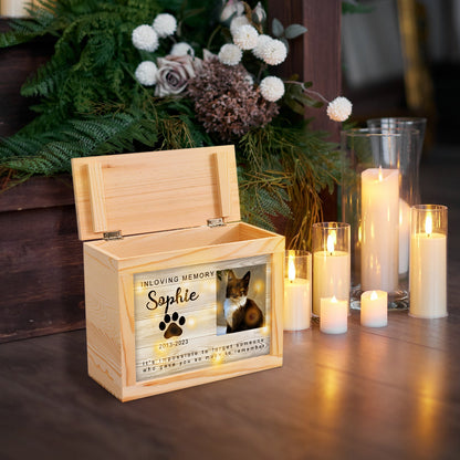 Personalized Wooden Lighted Pet Memorial Urn with Photo for Dog/Cat Ashes - OARSE