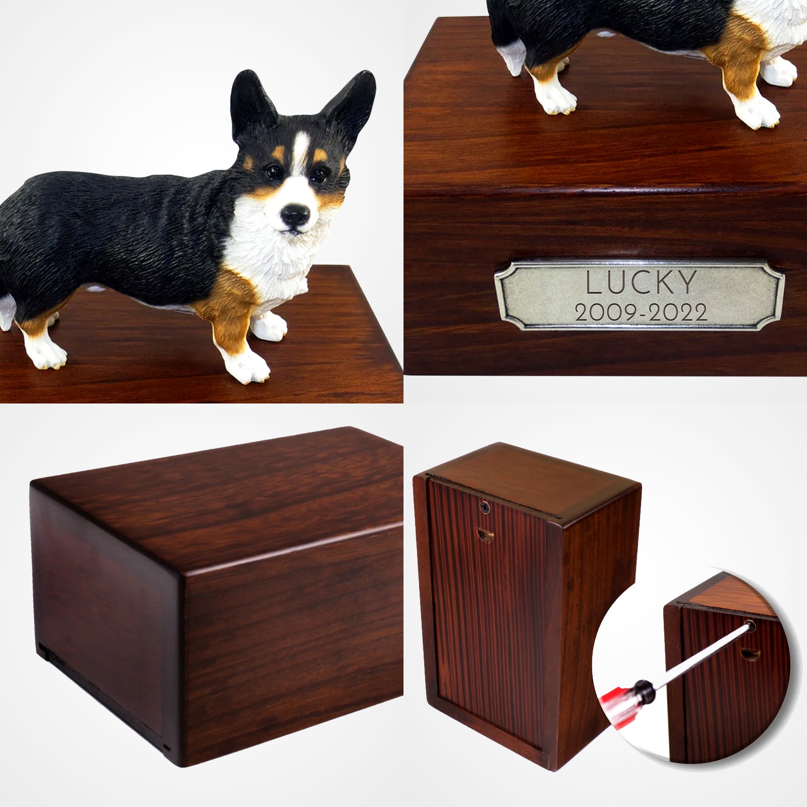 Personalized Wooden Pet Cremation Boxes with Name Plate for Welsh Corgi - OARSE