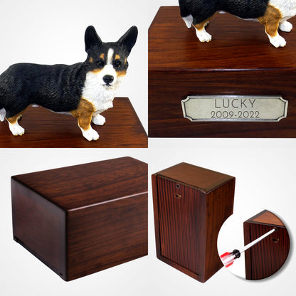 Personalized Wooden Pet Cremation Boxes with Name Plate for Welsh Corgi - OARSE