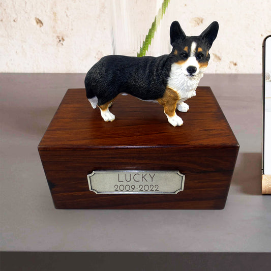 Personalized Wooden Pet Cremation Boxes with Name Plate for Welsh Corgi - OARSE