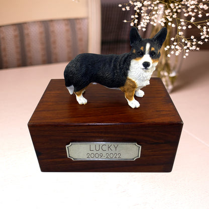 Personalized Wooden Pet Cremation Boxes with Name Plate for Welsh Corgi - OARSE