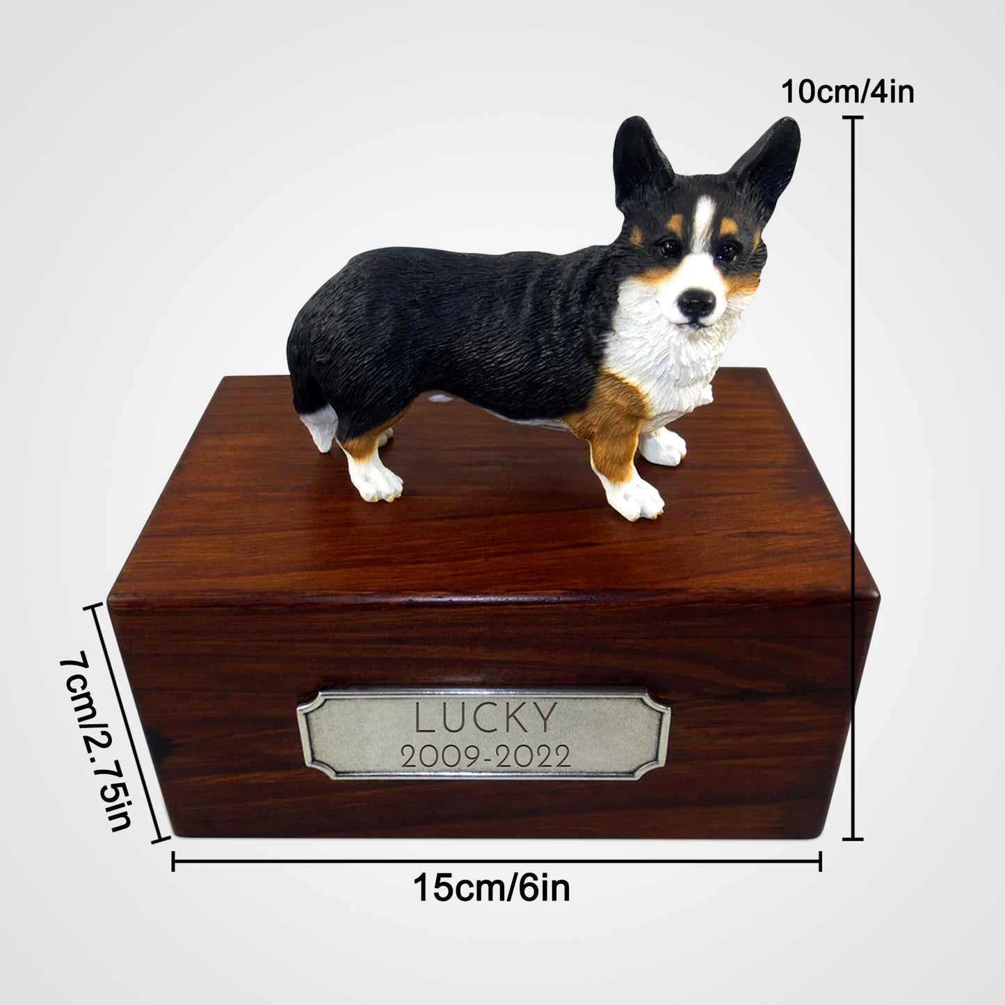 Personalized Wooden Pet Cremation Boxes with Name Plate for Welsh Corgi - OARSE