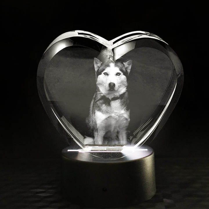 Custom Pet 3d Crystal Heart Personalized Crystal Picture Frames with Laser Photo Etched - OARSE