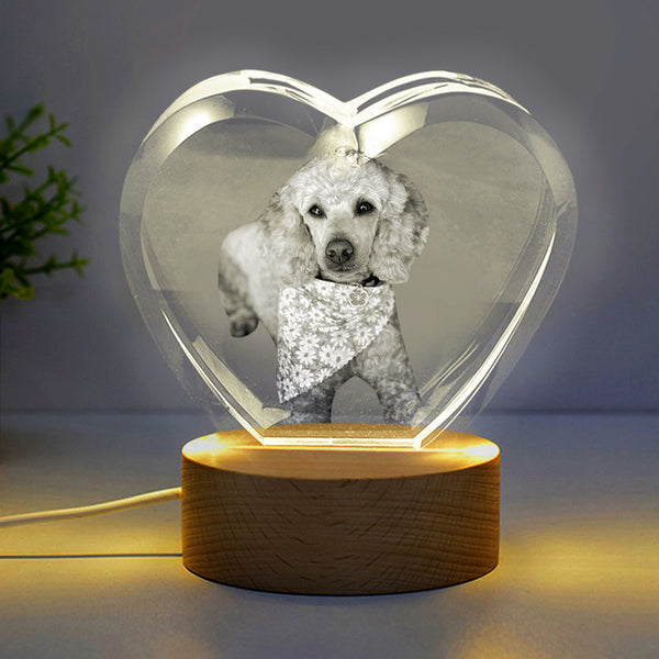 Custom Pet 3d Crystal Heart Personalized Crystal Picture Frames with Laser Photo Etched - OARSE