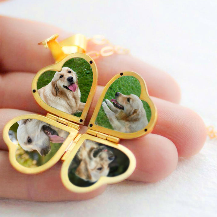 Personalized Pet Picture Locket Necklace Custom Dog Photo Fold Pendant for Pet Lover - OARSE