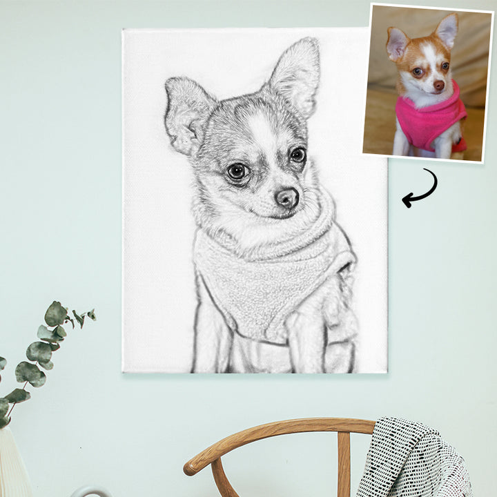 Personalized Pet Portrait Sketching on Canvas with Dog Photo Custom Cat Portrait Painting with Name - OARSE