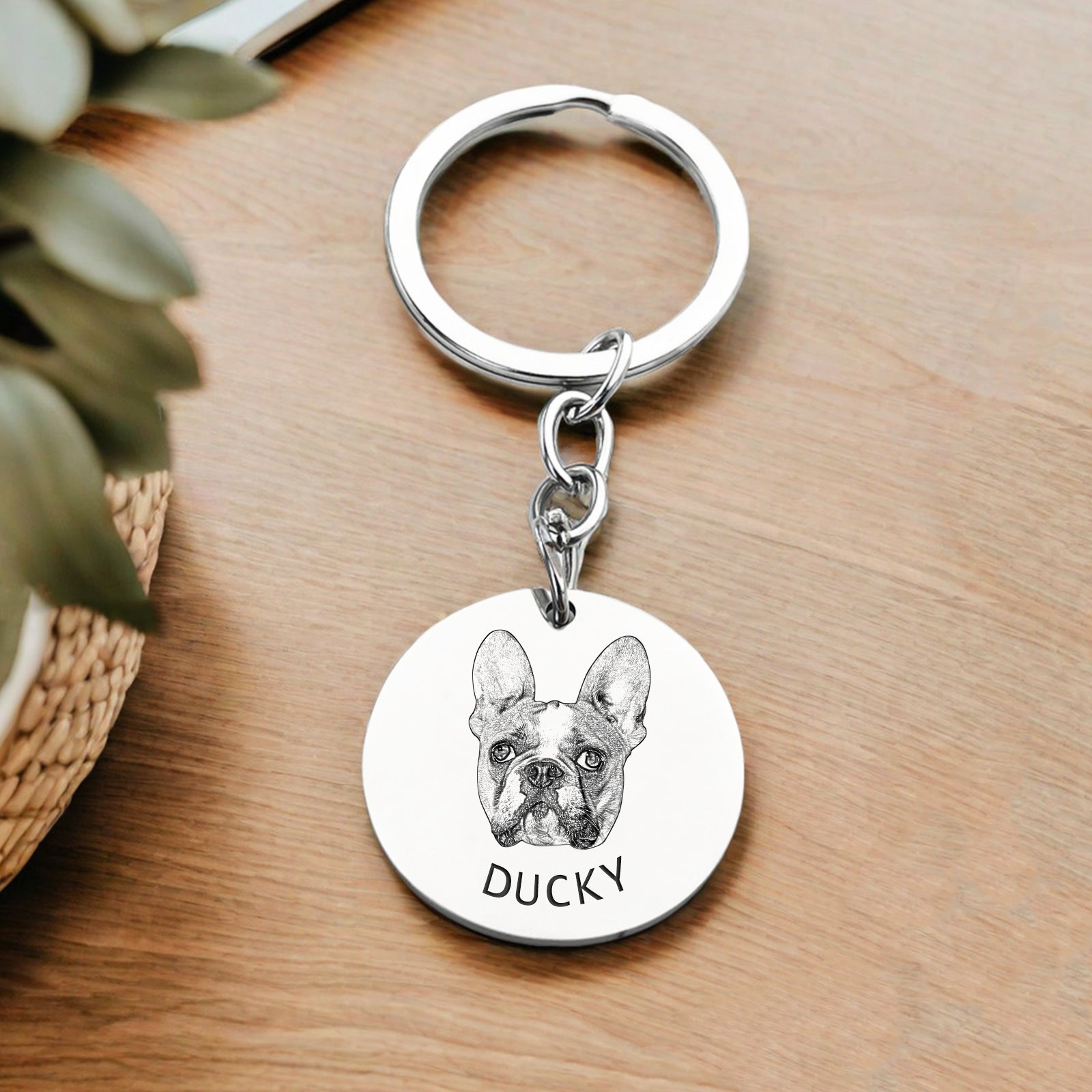 Round Engraved Pet Portrait Keychain Personalized with Photo - OARSE