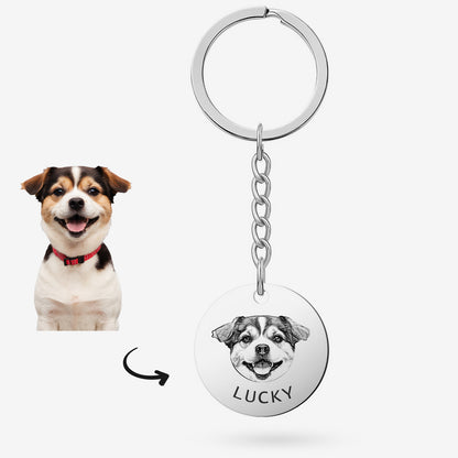 Round Engraved Pet Portrait Keychain Personalized with Photo - OARSE