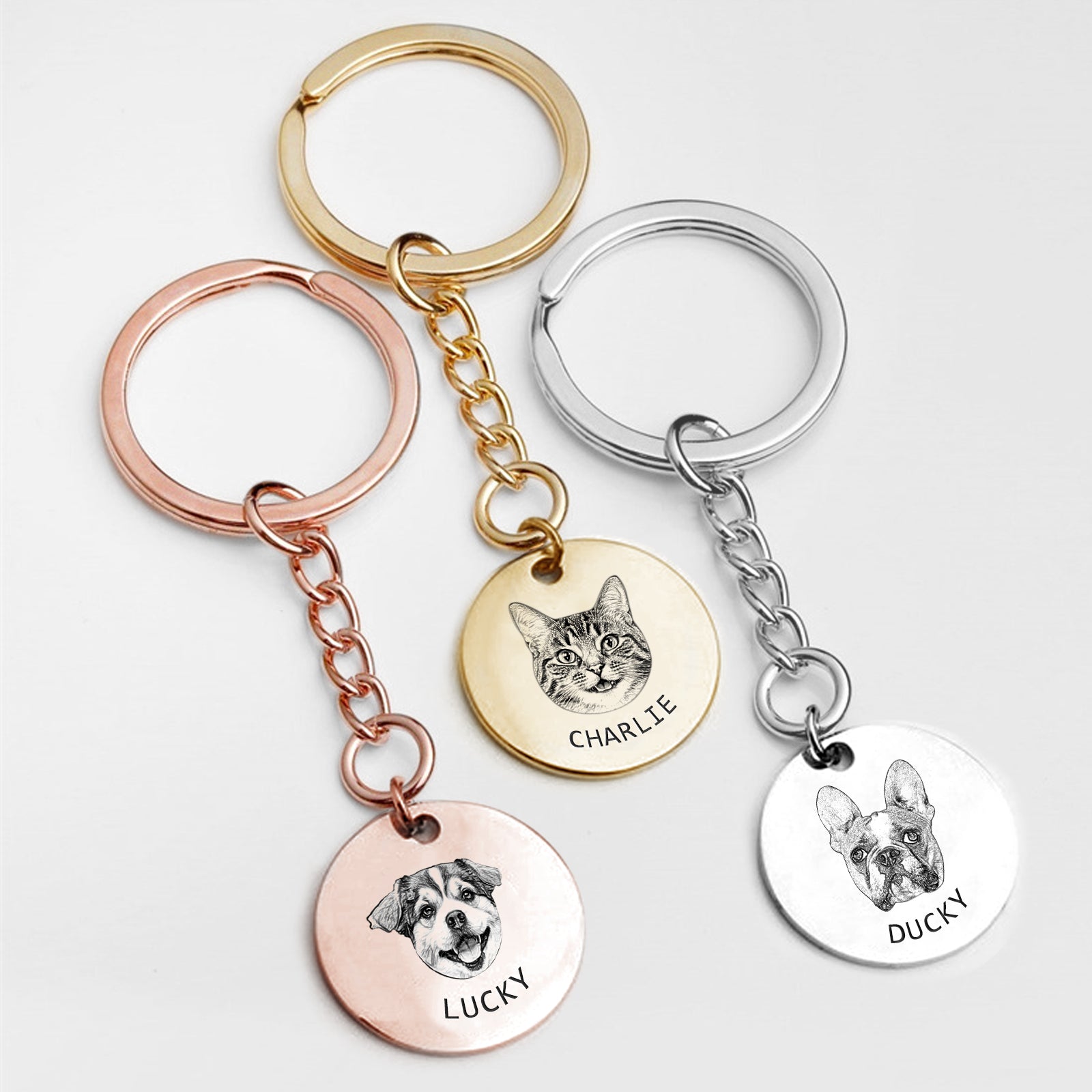 Round Engraved Pet Portrait Keychain Personalized with Photo - OARSE