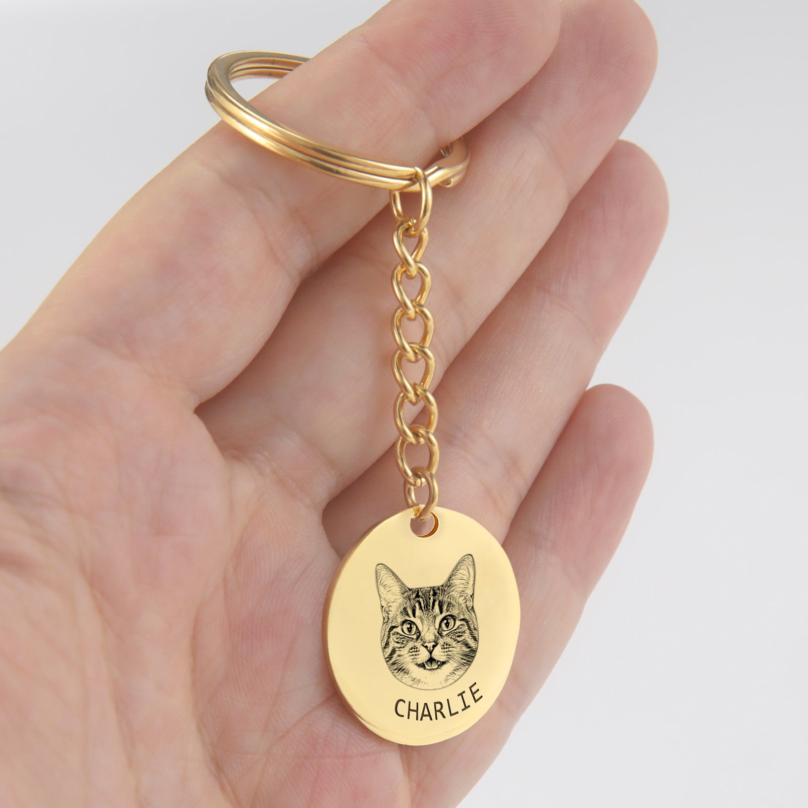 Round Engraved Pet Portrait Keychain Personalized with Photo - OARSE