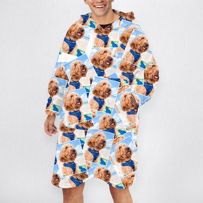 Custom Pet Hooded Wearable Blanket with Sleeves Personalized Photo Weighted Pajamas for Adult - OARSE