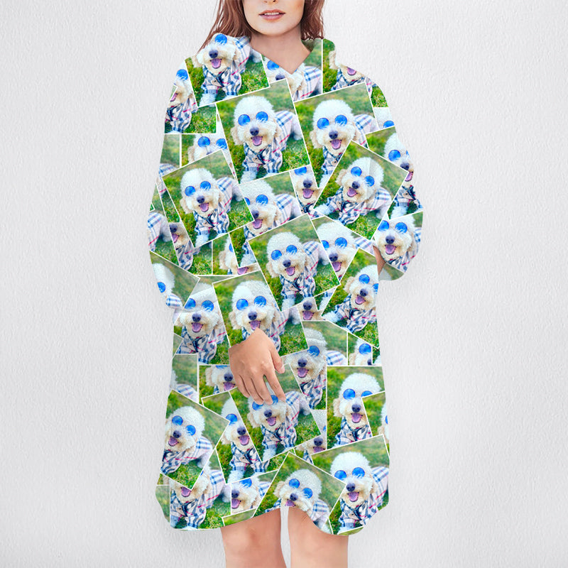 Custom Pet Hooded Wearable Blanket with Sleeves Personalized Photo Weighted Pajamas for Adult - OARSE