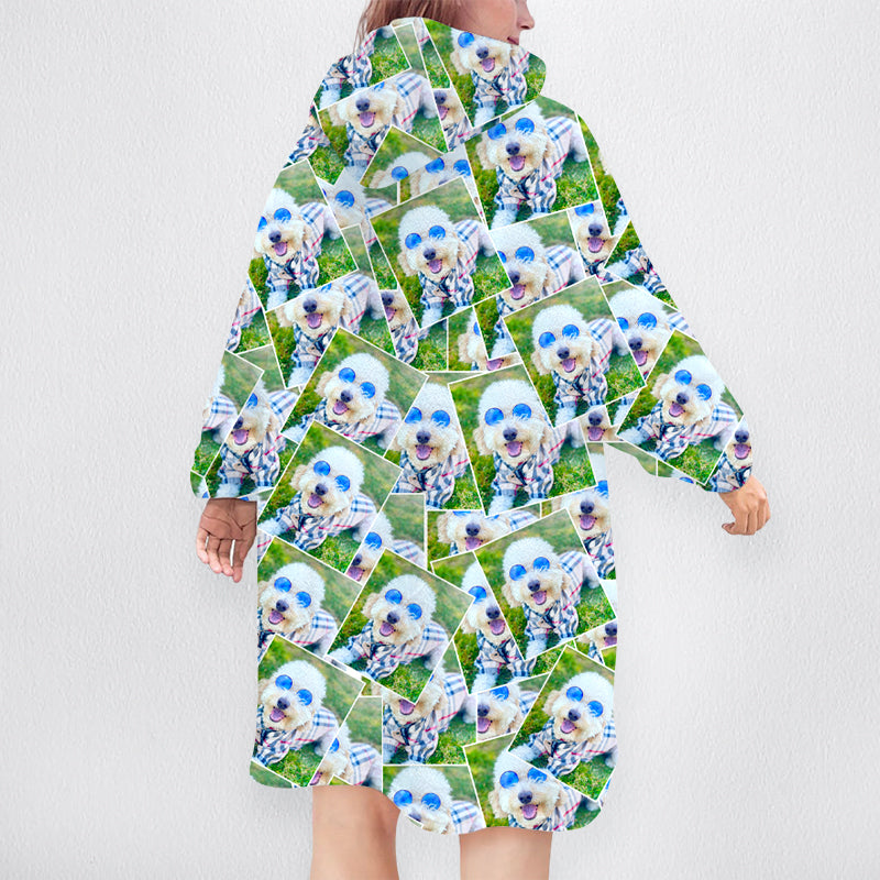 Custom Pet Hooded Wearable Blanket with Sleeves Personalized Photo Weighted Pajamas for Adult - OARSE