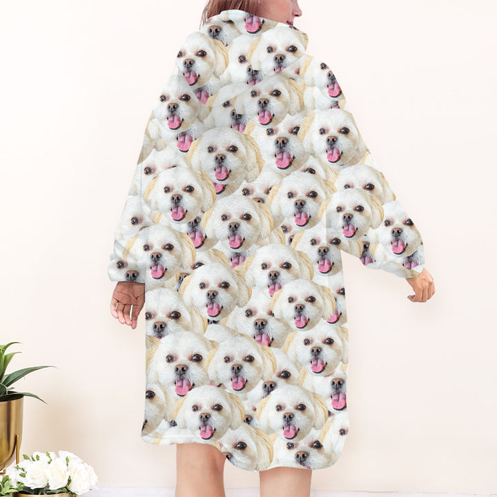 Personalized Dog Face Blanket Pajama Custom Dog Oversized Wearable Blanket Hoodie - OARSE
